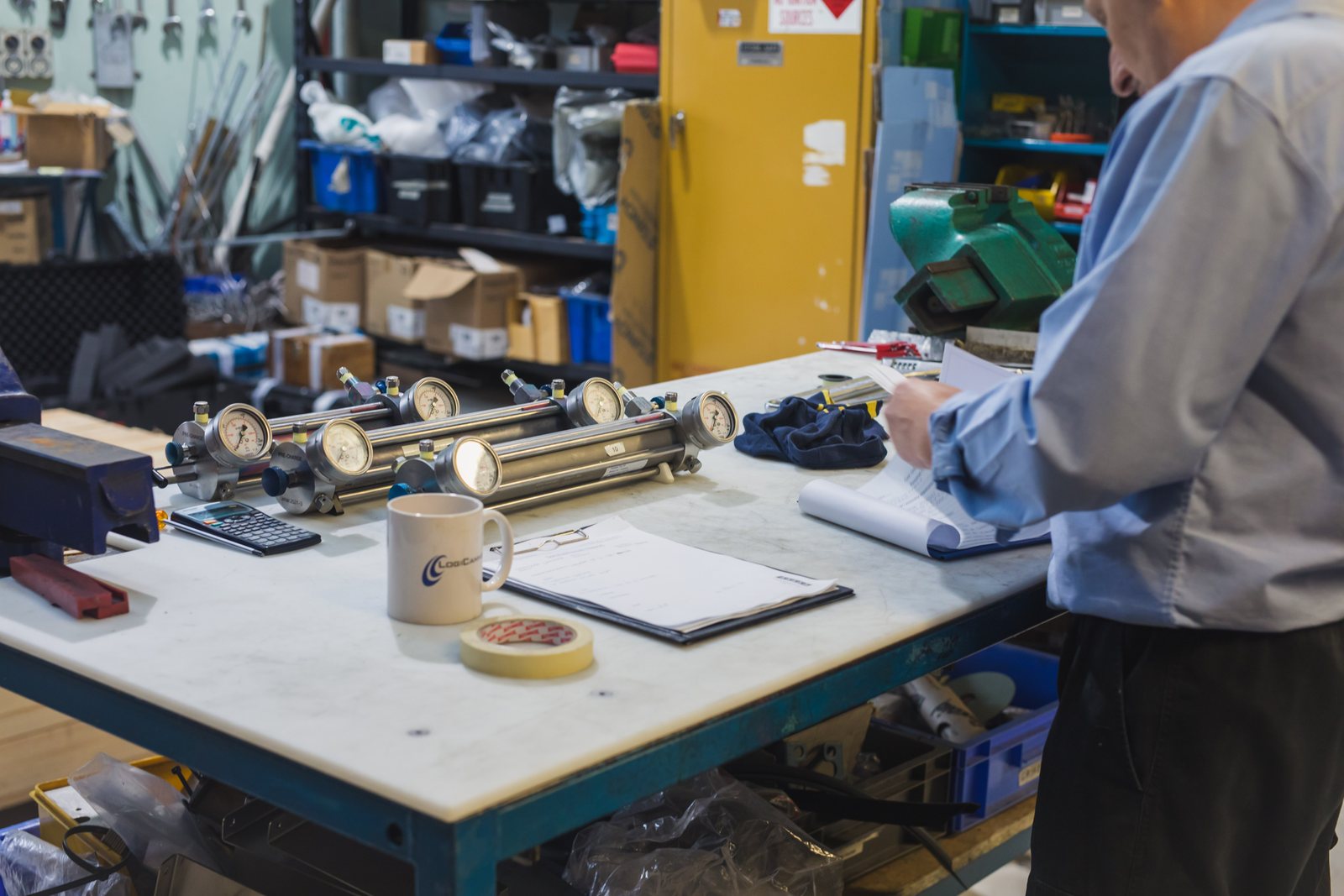 Sample cylinder being serviced and certified in the Haldatec workshop
